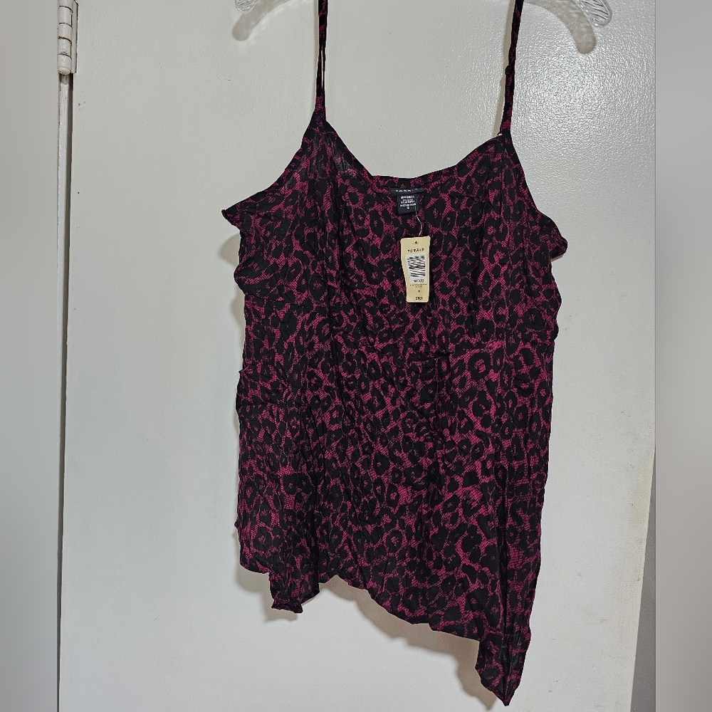 NWT Torrid 0 Hot Pink/Black Leopard print Baby Doll handkerchief hem Tank